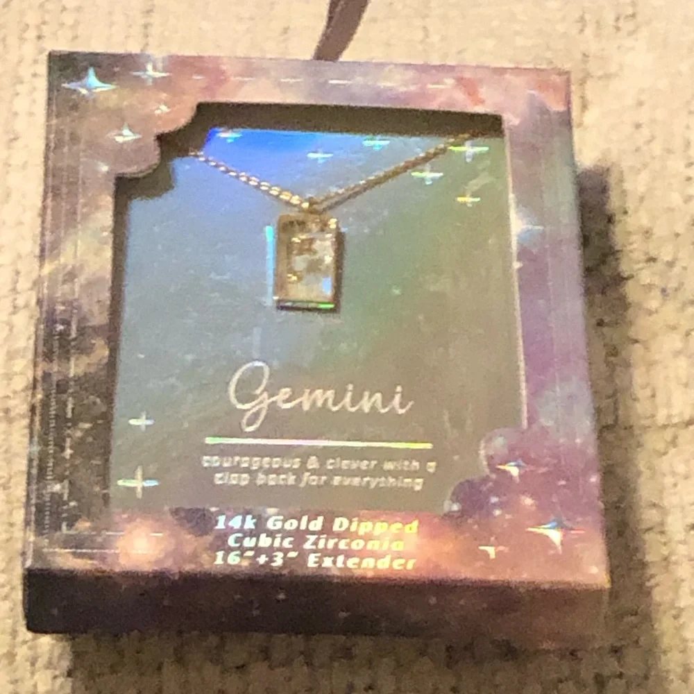 Gemini Zodiac Pendant Necklace 14k Gold Dipped Cubic Zirconia  ♊️